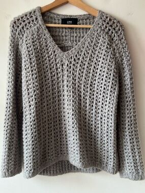 LINE Open-Knit V-Neck Sweater Gray